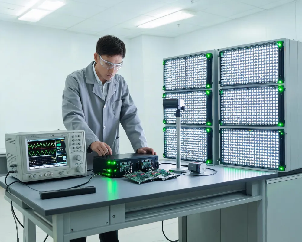 Engineer validating an LED controller and receiver-card map